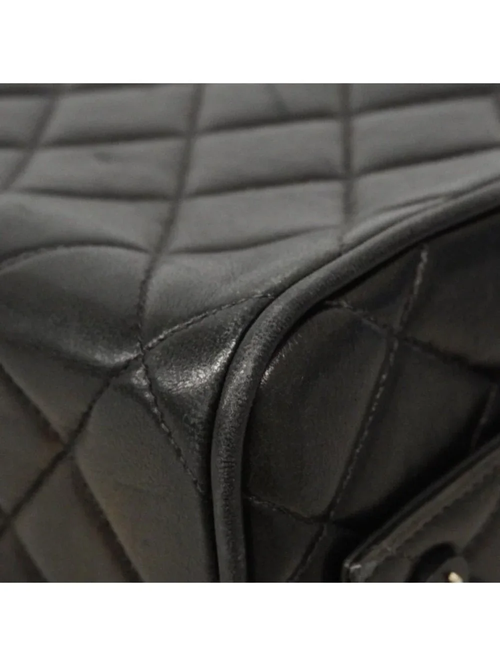 Chanel Handbag Quilted Lambskin Black Silver